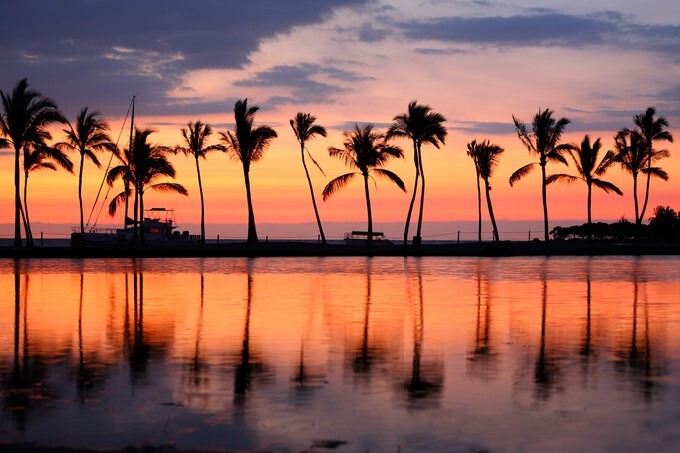 Paradise beach sunset on Big Island, Hawaii, USA
